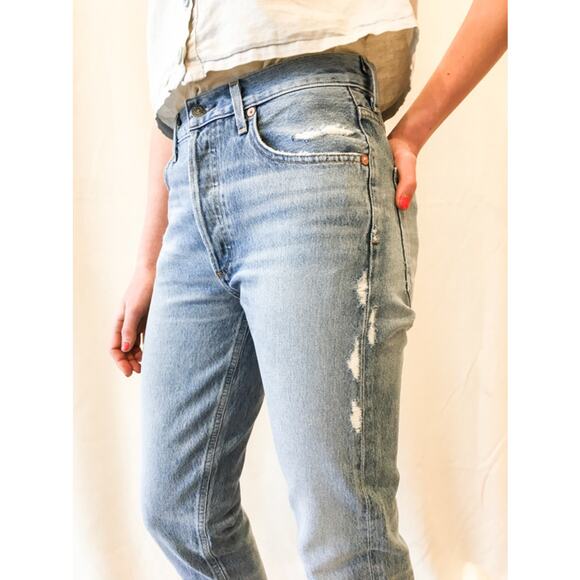 AGOLDE Riley High Rise Straight Leg Crop Distressed Jeans Size 25 - Picture 2 of 11
